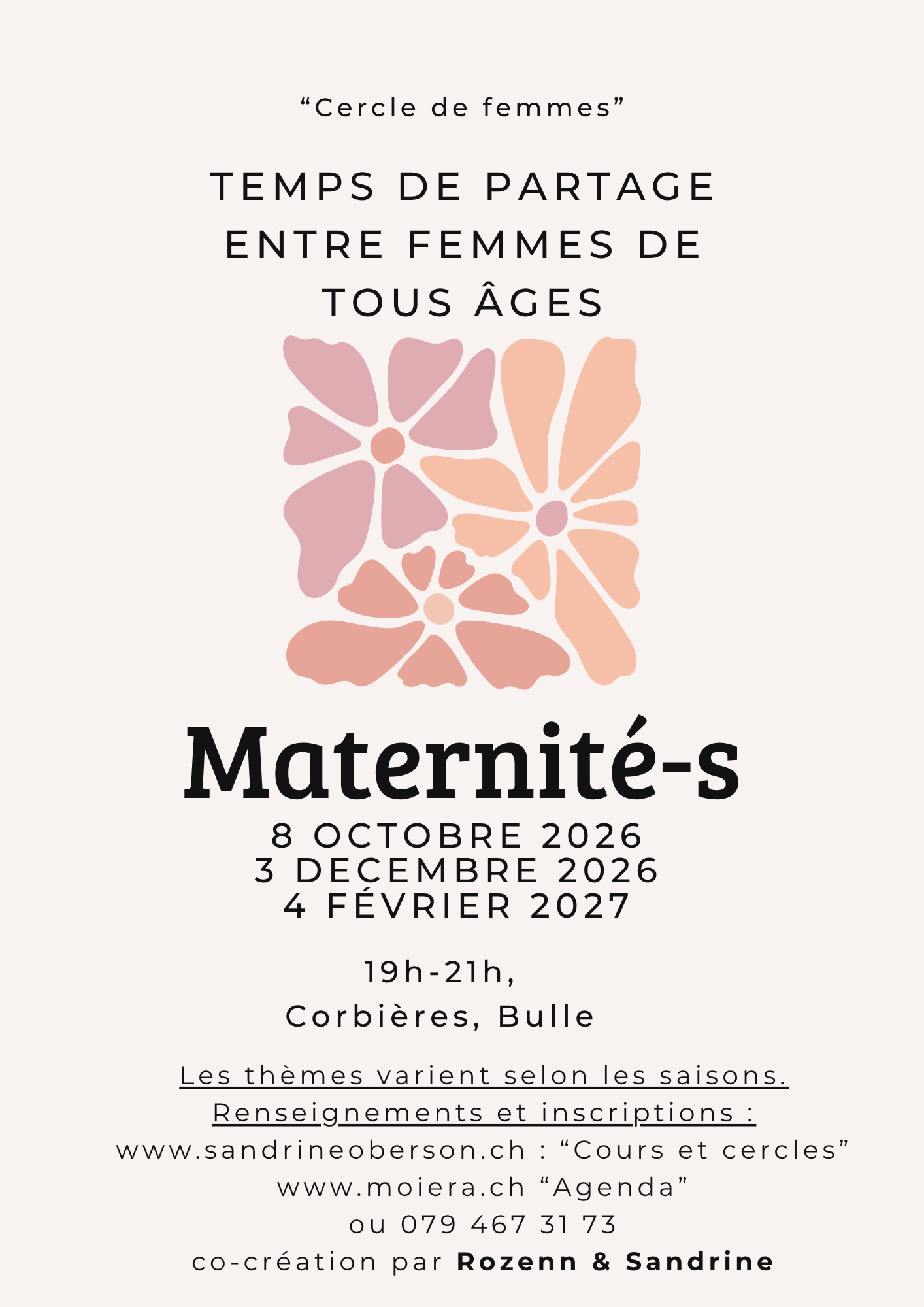 Cercle de femmes maternité - Sandrine Oberson et Rozenn Derré - octobre décembre février